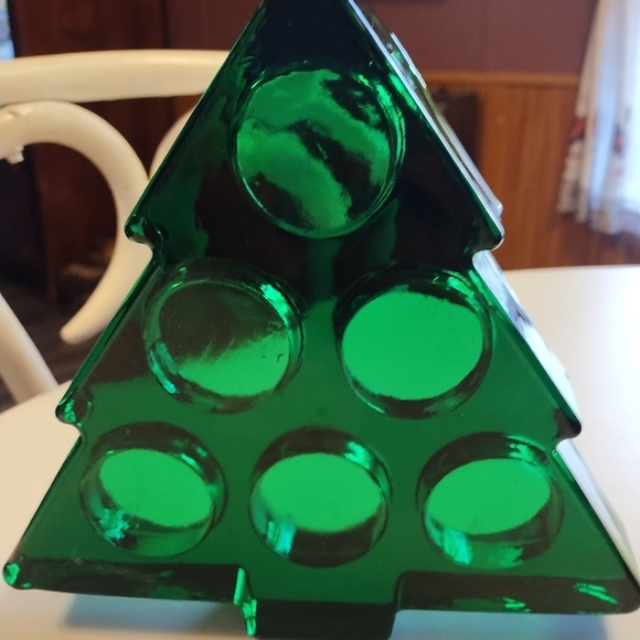 Vtg 1997 Celebrate The Season Green Glass Tree Tea Light Candle Holder Christmas - Picture 5 of 6